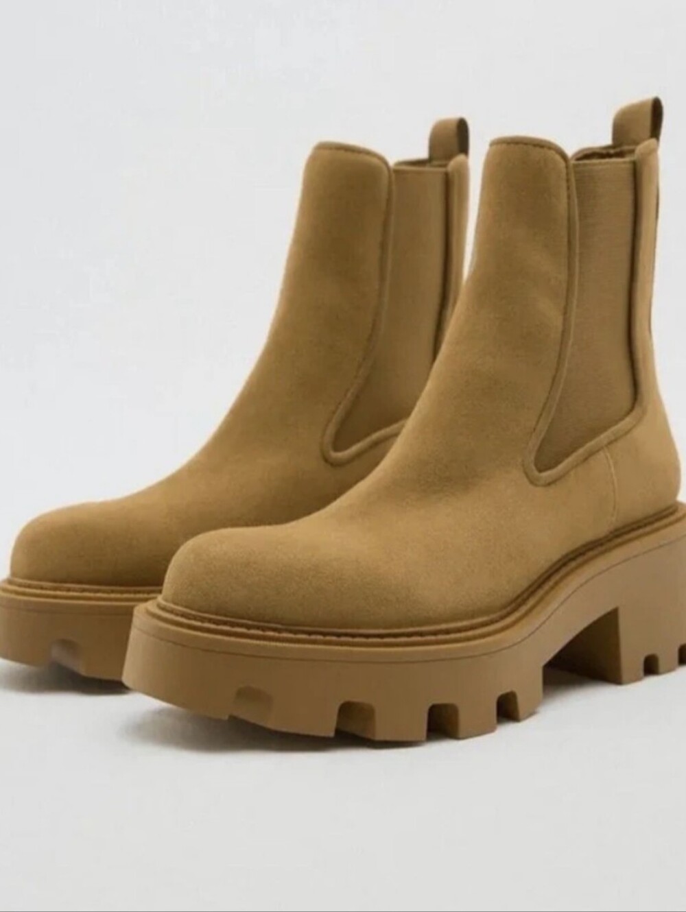 Zara Boots NWR Size EU 40 US 9 Camel Brown Suede Leather Platform Ankle